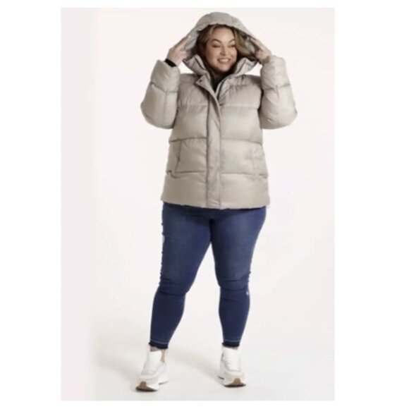 Two by Vince Camuto New Hooded Puffer Jacket Beige Winter Coat - Picture 1 of 14